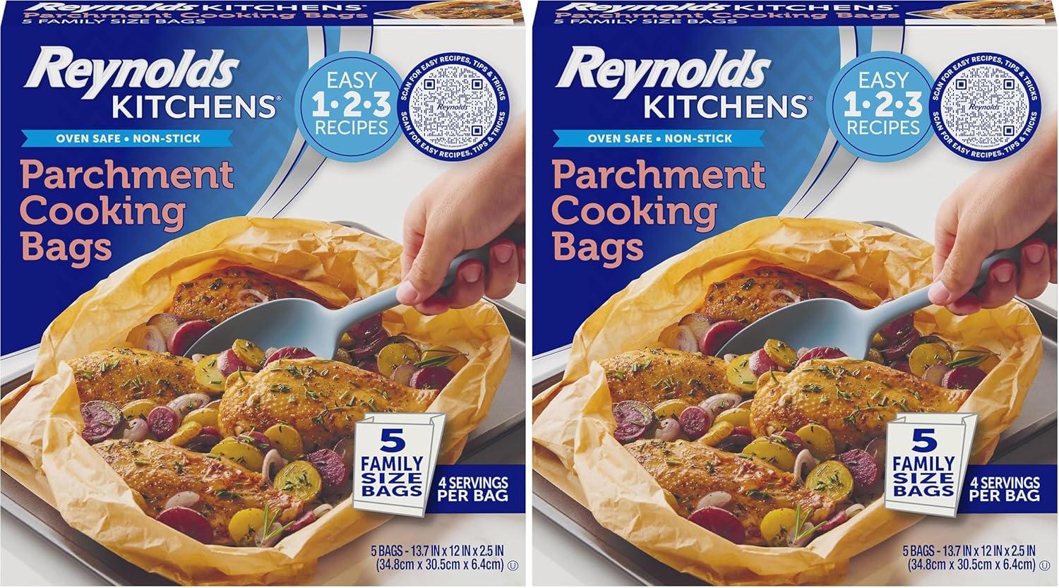 image:imageReynolds Kitchens Parchment Cooking Bags Family Size NonStick Parchment Cooking Bags for the Oven and Microwave OvenSafe up to 425 Degrees Great for Quick Family Meals NoMess Cleanup 5 PackCooking Bags