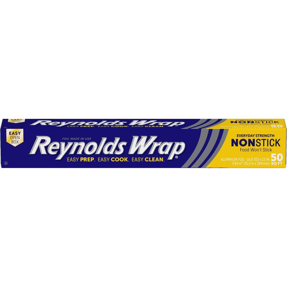 image:imageReynolds Wrap Non Stick Aluminum Foil Nonstick Aluminum Foil Roll Prevents Food Sticking and Messy Cleanup Great for Covering Casseroles and leftovers 4333 Yards x 12 Inches 130 SqFt50 Sq Ft
