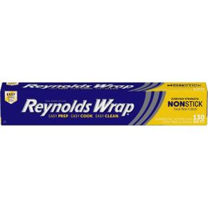 Reynolds Wrap Non Stick Aluminum Foil, Nonstick Aluminum Foil Roll, Prevents Food Sticking and Messy Cleanup, Great for Covering Casseroles and leftovers, 43.33 Yards x 12 Inches, 130 Sq.Ft.(130 Sq Ft)