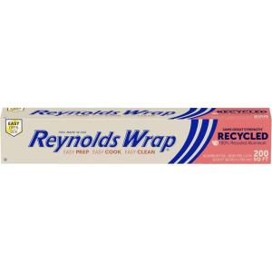 Reynolds Wrap Recycled Aluminum Foil, Recycled Foil Roll, Made From 100% Recycled Materials, With Secure Easy Open and Close Tab, 200 Sq. Ft.(200 Sq Ft)