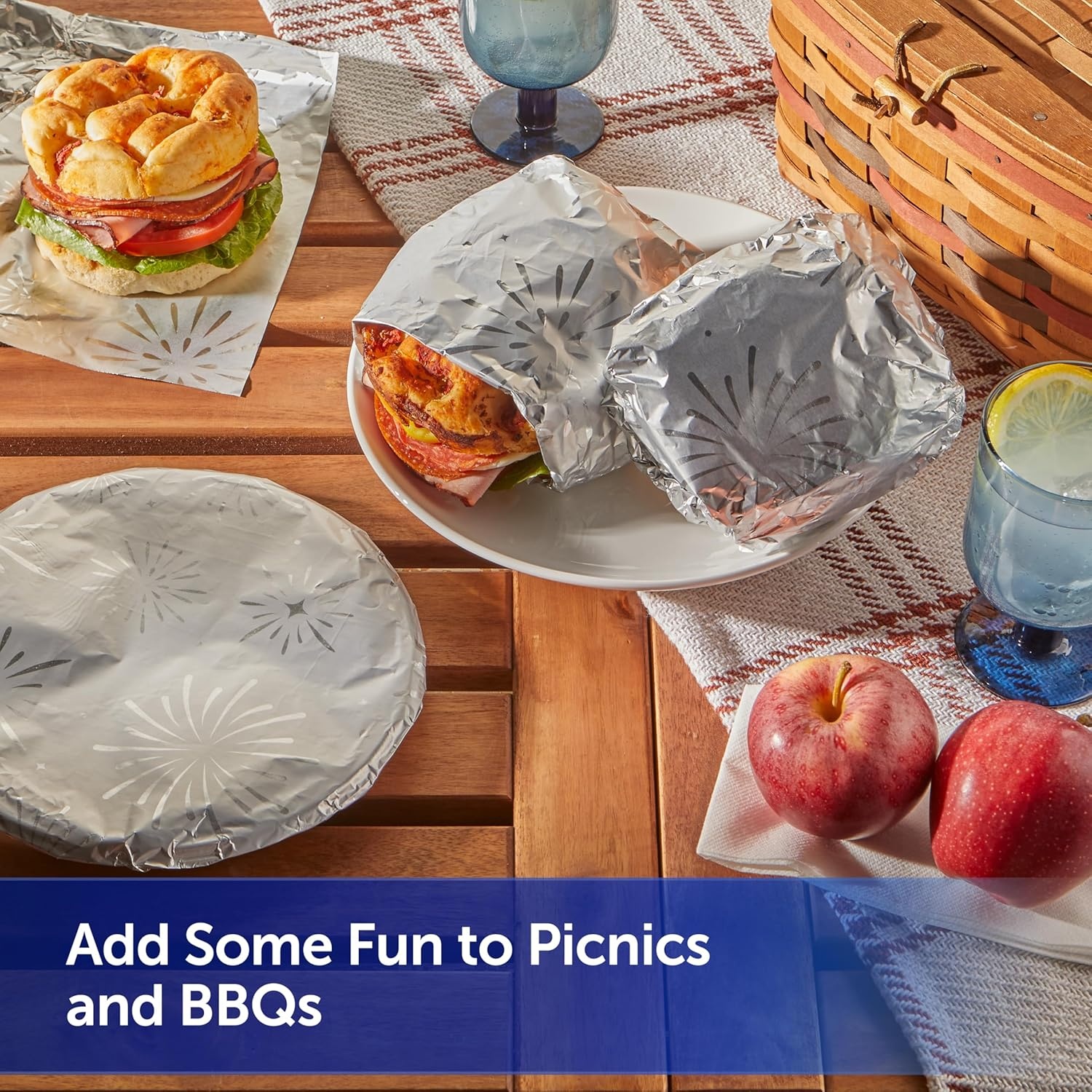 image:imageReynolds Wrap Fun Foil Embossed Aluminum Foil Roll with Special Edition Fireworks Pattern for Wrapping Food Gifts and Covering Summer Dishes for BBQs 166 Yards x 12 Inches 50 Sq Ft50 Sq Ft Pack of 2