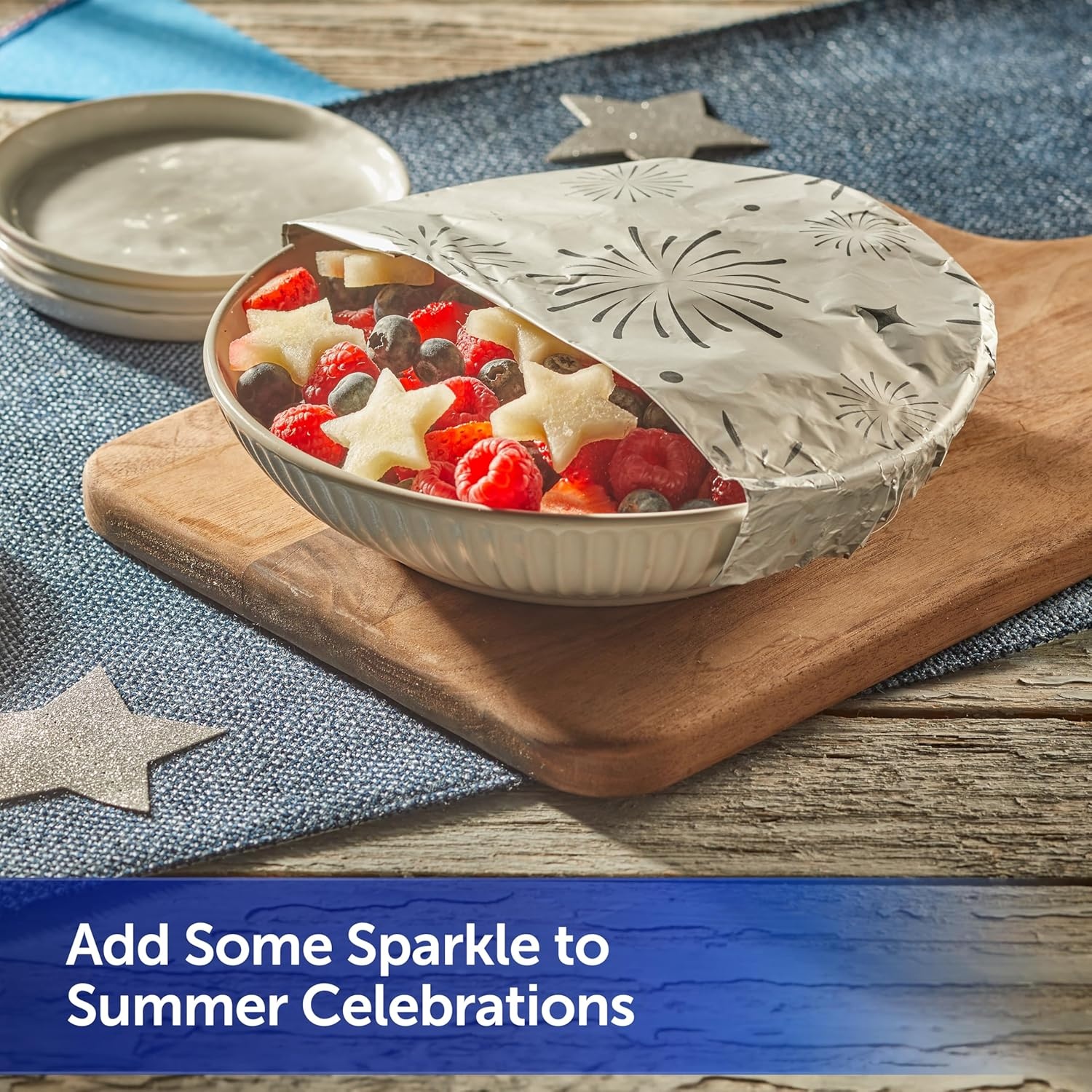 image:imageReynolds Wrap Fun Foil Embossed Aluminum Foil Roll with Special Edition Fireworks Pattern for Wrapping Food Gifts and Covering Summer Dishes for BBQs 166 Yards x 12 Inches 50 Sq Ft50 Sq Ft Pack of 2