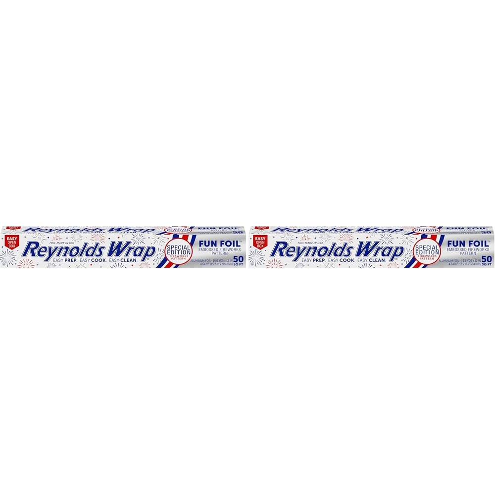 image:imageReynolds Wrap Fun Foil Embossed Aluminum Foil Roll with Special Edition Fireworks Pattern for Wrapping Food Gifts and Covering Summer Dishes for BBQs 166 Yards x 12 Inches 50 Sq Ft50 Sq Ft Pack of 2