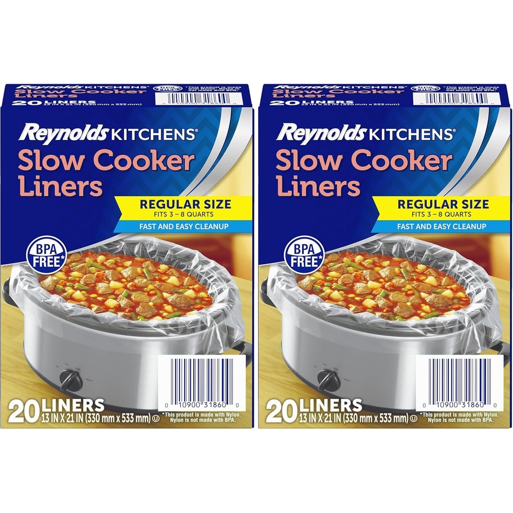 image:imageReynolds Kitchens Slow Cooker Liners 8 Pack Fits 38 Quart Round and Oval Slow Cookers BPAFree Nylon Blend Construction HeatResistant Up to 400F Prevents Stuck on Food40 Count