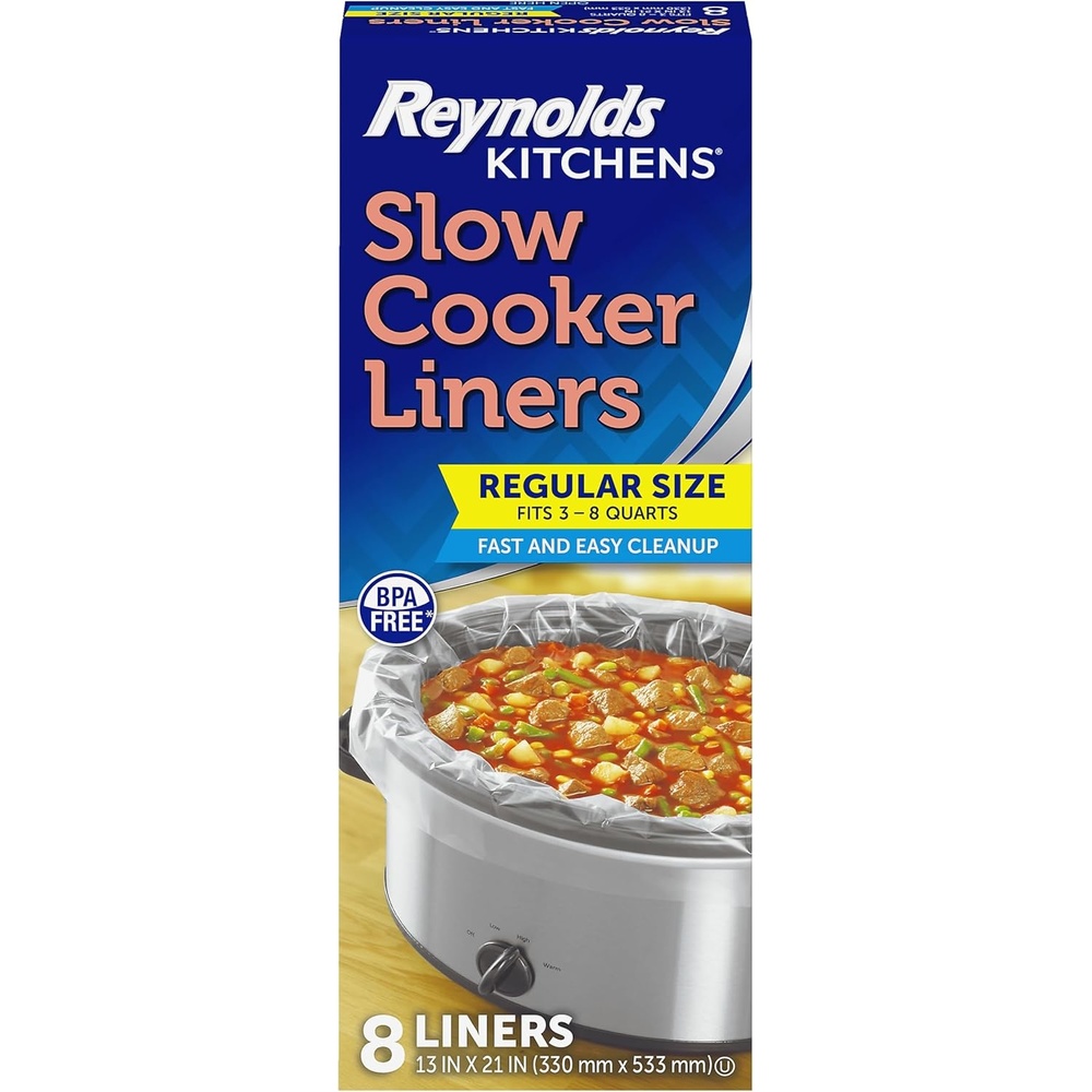 image:imageReynolds Kitchens Slow Cooker Liners 8 Pack Fits 38 Quart Round and Oval Slow Cookers BPAFree Nylon Blend Construction HeatResistant Up to 400F Prevents Stuck on Food8 Count