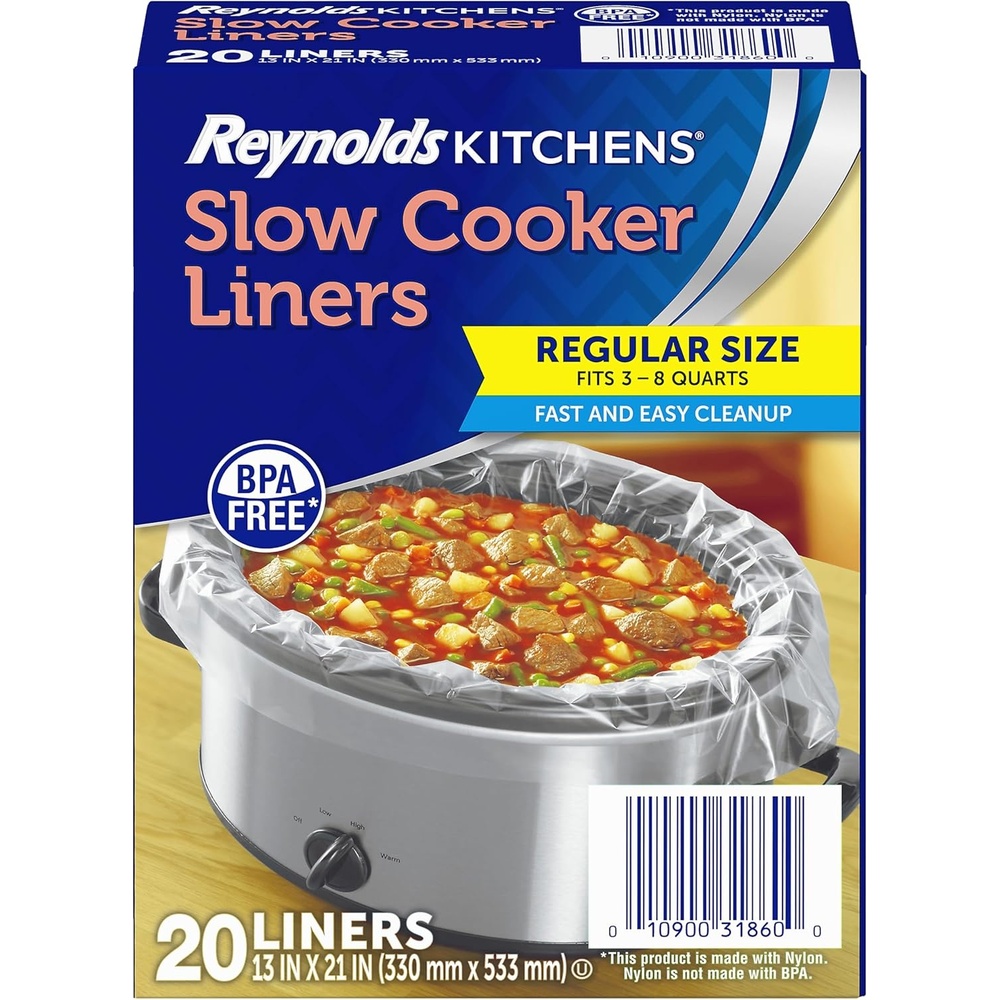 image:imageReynolds Kitchens Slow Cooker Liners 8 Pack Fits 38 Quart Round and Oval Slow Cookers BPAFree Nylon Blend Construction HeatResistant Up to 400F Prevents Stuck on Food20 Count